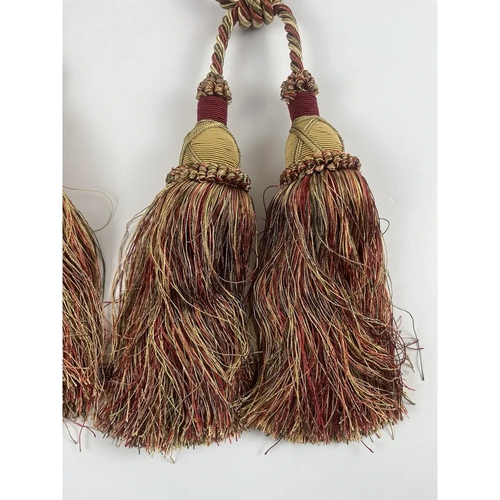 Vintage 90s Set Of Double Tassel Curtain Tiebacks Burgundy & Gold‎